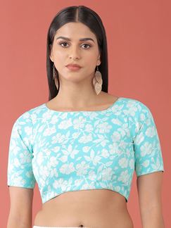 Picture of Classy Turquoise Blue Cotton Designer Blouse for Festival and Party
