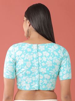 Picture of Classy Turquoise Blue Cotton Designer Blouse for Festival and Party
