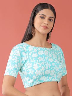 Picture of Classy Turquoise Blue Cotton Designer Blouse for Festival and Party