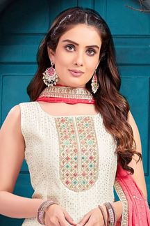 Picture of Striking Off-White Designer A-Line Salwar Suit for Engagement, Party, Reception