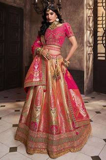 Picture of Smashing Pink and Golden Designer Wedding Lehenga Choli for Wedding
