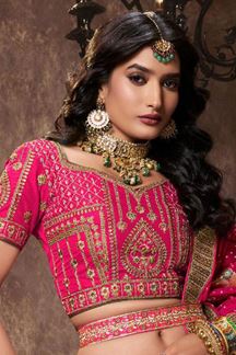 Picture of Smashing Pink and Golden Designer Wedding Lehenga Choli for Wedding