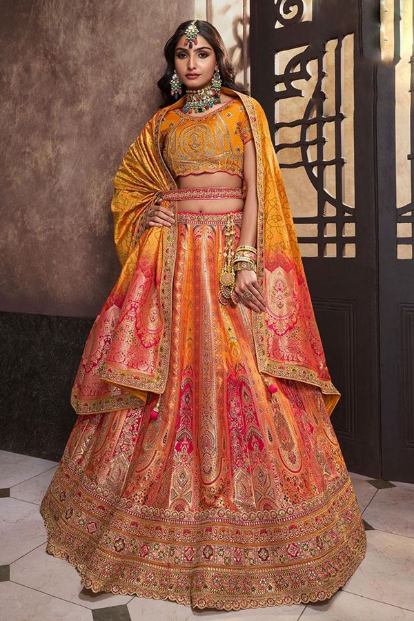 Picture of Breathtaking Pink and Yellow Designer Wedding Lehenga Choli for Wedding