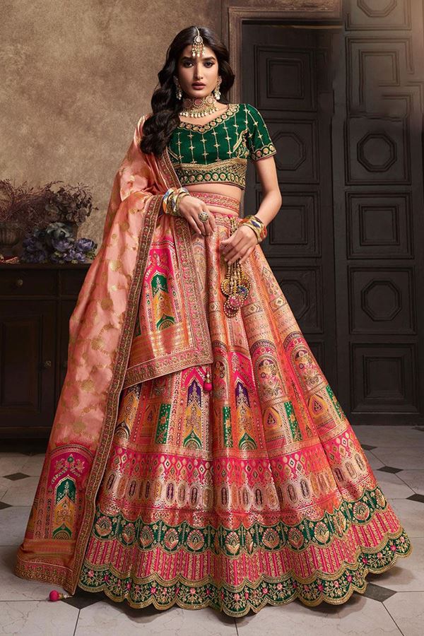 Picture of FlawlessGreen and Peach Designer Wedding Lehenga Choli for Wedding