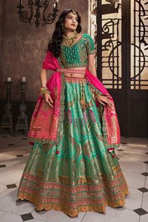 Picture of Charismatic Sea Green and Pink Designer Wedding Lehenga Choli for Engagement, Wedding, and Reception