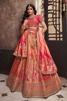 Picture of Outstanding Pink and Peach Designer Wedding Lehenga Choli for Engagement, Wedding, and Reception
