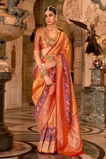 Picture of Flamboyant Pure Banarasi Silk Designer Saree for Wedding, Engagement and Reception