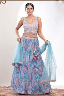 Picture of Exuberant Blue and Multi Designer Indo-Western Lehenga Choli for Party