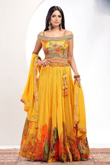 Picture of Glamorous Yellow Designer Indo-Western Lehenga Choli for Party and Haldi