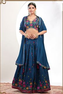 Picture of Aesthetic Blue Designer Indo-Western Lehenga Choli for Party