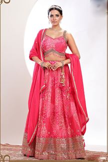 Picture of Delightful Pink Designer Indo-Western Lehenga Choli for Party