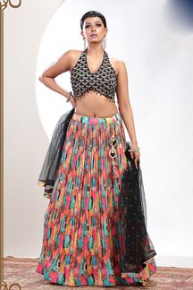 Picture of Magnificent Multi and Black Designer Indo-Western Lehenga Choli for Party
