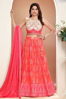 Picture of Irresistible Coral Designer Indo-Western Lehenga Choli for Party