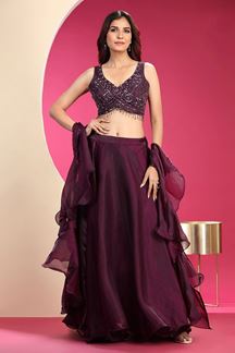 Picture of Impressive Wine Designer Indo-Western Lehenga Choli for Party