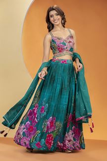 Picture of Astounding Teal Designer Indo-Western Lehenga Choli for Party