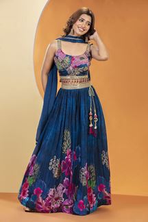 Picture of Glorious Blue Designer Indo-Western Lehenga Choli for Party