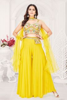 Picture of Divine Lemon Yellow Designer Palazzo Suit for Party