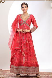 Picture of Pretty Red Designer Anarkali Suit for Party