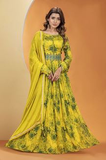 Picture of Dashing Mustard Yellow Designer Anarkali Suit for Party and Haldi