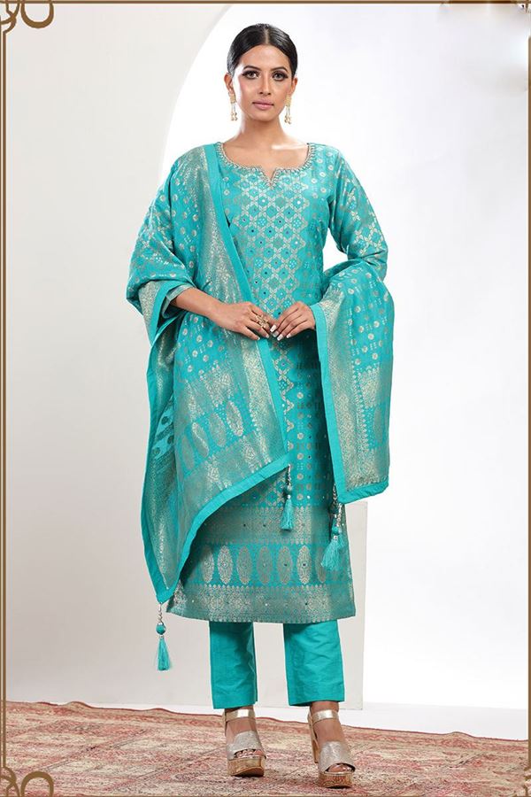 Picture of Flamboyant Blue Designer Straight Cut Suit for Party