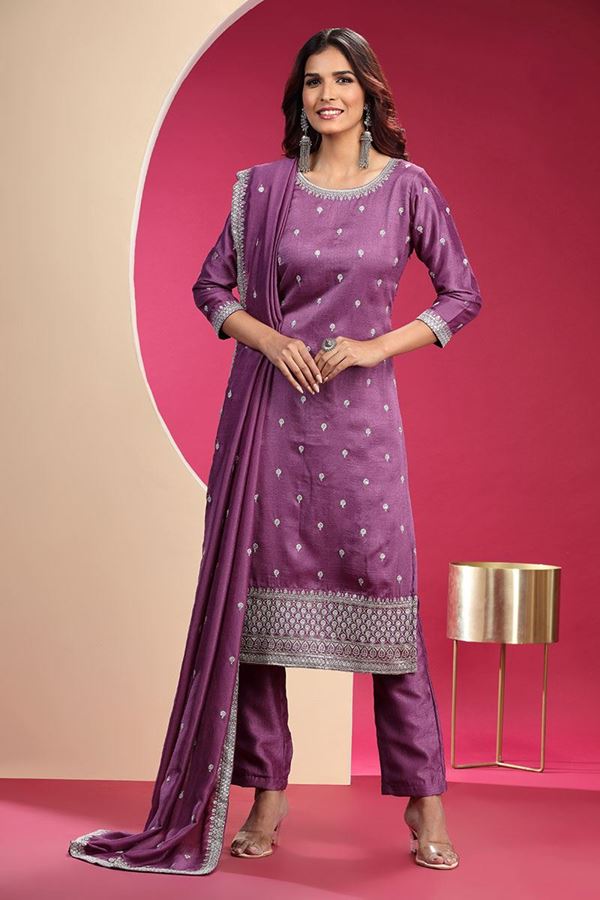 Picture of Royal Purple Designer Straight Cut Suit for Party
