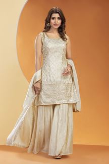 Picture of Bollywood Cream Designer Gharara Suit for Party