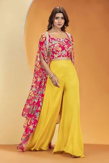 Picture of Creative Pink and Yellow Designer Palazzo Suit for Party