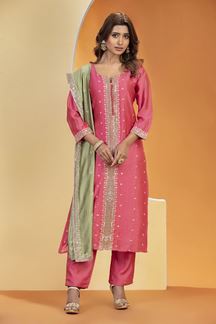 Picture of Fascinating Pink Designer Straight Cut Suit for Party