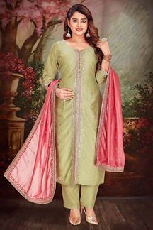 Picture of Charismatic Pista Green Designer Straight Cut Suit for Party and Mehendi