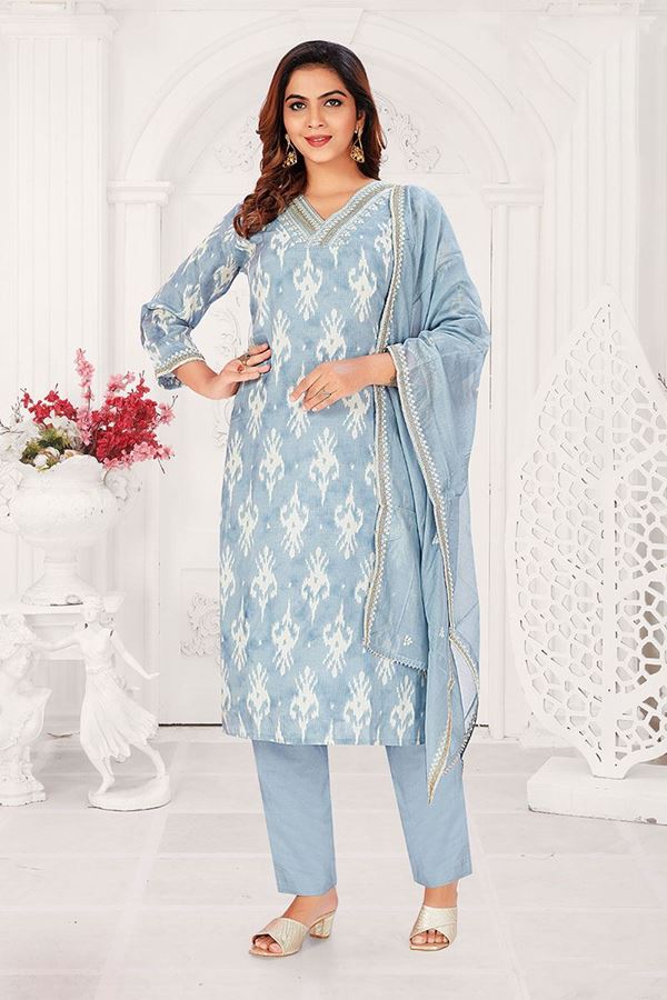 Picture of Ethnic Blue Designer Straight Cut Suit for Party