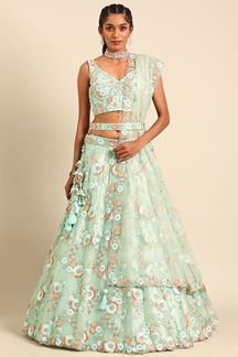 Picture of Irresistible Sea Green Designer Indo-Western Lehenga Choli for Sangeet and Reception