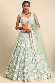 Picture of Heavenly Sea Green Designer Indo-Western Lehenga Choli for Sangeet and Reception