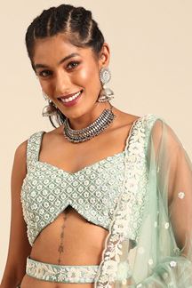 Picture of Heavenly Sea Green Designer Indo-Western Lehenga Choli for Sangeet and Reception
