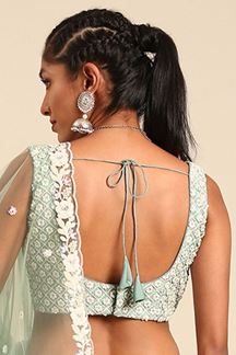 Picture of Heavenly Sea Green Designer Indo-Western Lehenga Choli for Sangeet and Reception