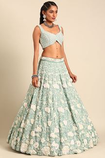 Picture of Heavenly Sea Green Designer Indo-Western Lehenga Choli for Sangeet and Reception