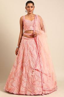 Picture of ImpressiveCoral Pink Designer Indo-Western Lehenga Choli for Sangeet and Reception