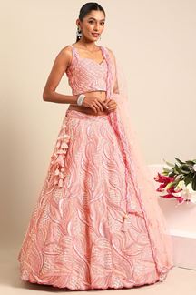 Picture of ImpressiveCoral Pink Designer Indo-Western Lehenga Choli for Sangeet and Reception