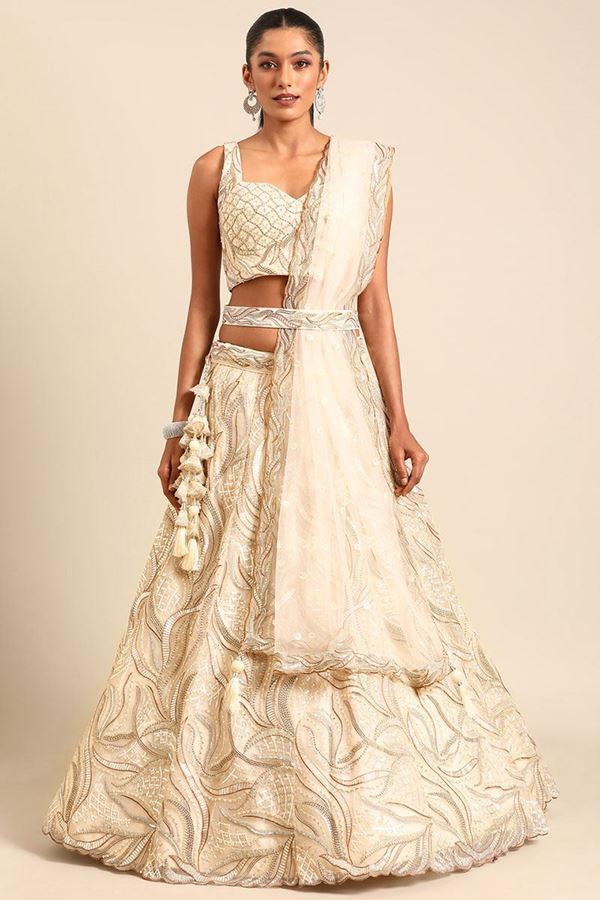 Picture of Glorious Cream Designer Indo-Western Lehenga Choli for Sangeet and Reception