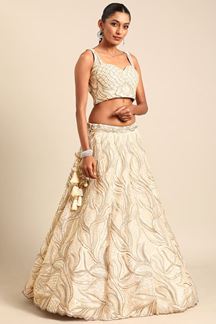 Picture of Glorious Cream Designer Indo-Western Lehenga Choli for Sangeet and Reception