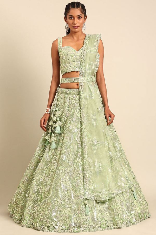 Picture of GorgeousLime Green Designer Indo-Western Lehenga Choli for Sangeet and Reception