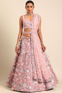 Picture of PrettyCoral Pink Designer Indo-Western Lehenga Choli for Sangeet and Reception