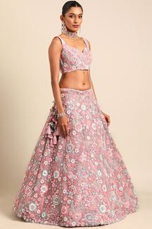 Picture of PrettyCoral Pink Designer Indo-Western Lehenga Choli for Sangeet and Reception