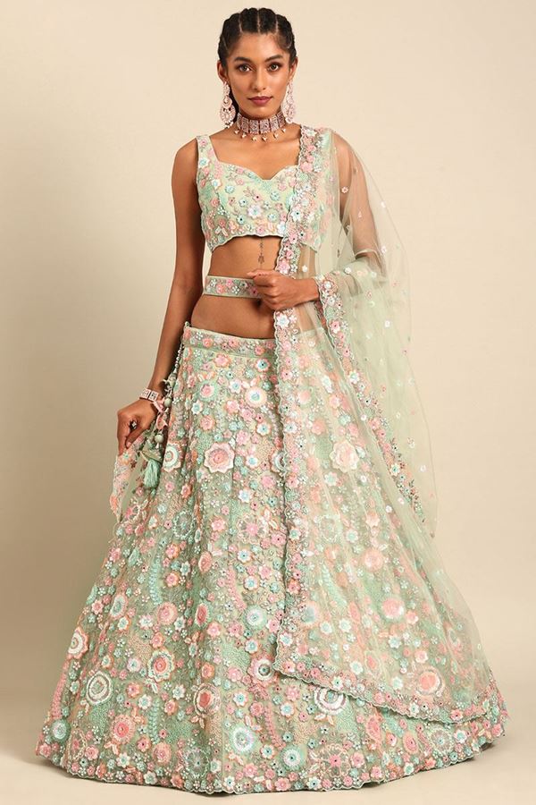 Picture of Surreal Lime Green Designer Indo-Western Lehenga Choli for Sangeet and Reception