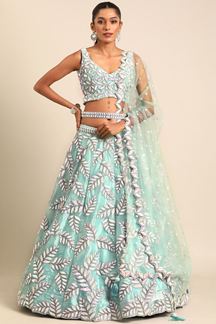 Picture of FlamboyantTurquoise Blue Designer Indo-Western Lehenga Choli for Sangeet and Reception