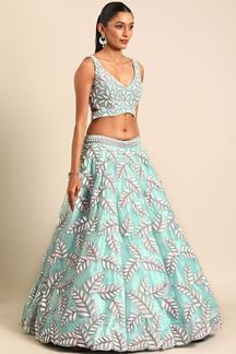 Picture of FlamboyantTurquoise Blue Designer Indo-Western Lehenga Choli for Sangeet and Reception