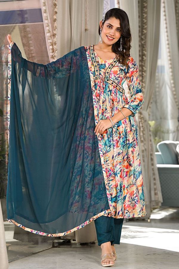 Picture of Gorgeous Multi Designer A-Line Suit for Party and Festival