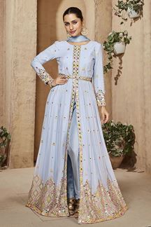Picture of Delightful Light Blue Designer Anarkali Suit for Party