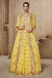 Picture of Glorious Yellow Designer Indo-Western Lehenga Choli for Party