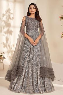 Picture of Marvelous Grey Imported Art Silk and Net Designer Gown for Engagement and Party