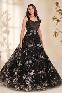 Picture of Trendy Black Imported Art Silk and Net Designer Gown for Engagement and Party